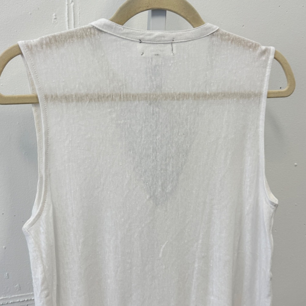 Feel The Piece Terre Jacobs White 100% Linen Deep V-Neck Sleeveless Top M/L - Picture 4 of 10